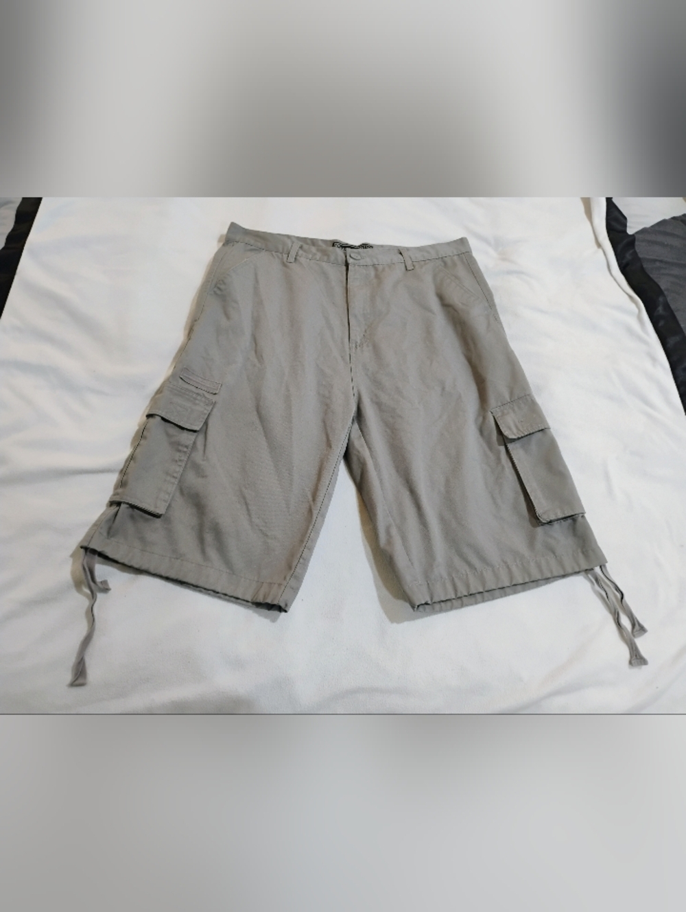 Men's Cargo Shorts in Light Gray with Drawstring Hem
